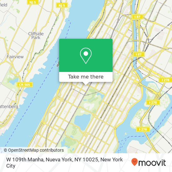 W 109th Manha, Nueva York, NY 10025 map