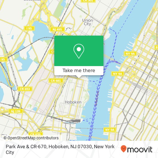 Mapa de Park Ave & CR-670, Hoboken, NJ 07030