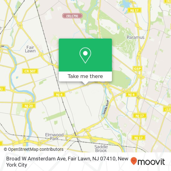 Mapa de Broad W Amsterdam Ave, Fair Lawn, NJ 07410