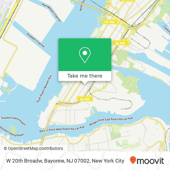 Mapa de W 20th Broadw, Bayonne, NJ 07002