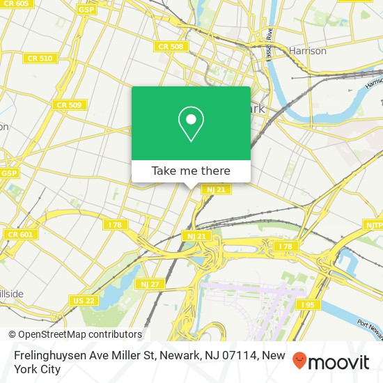 Mapa de Frelinghuysen Ave Miller St, Newark, NJ 07114