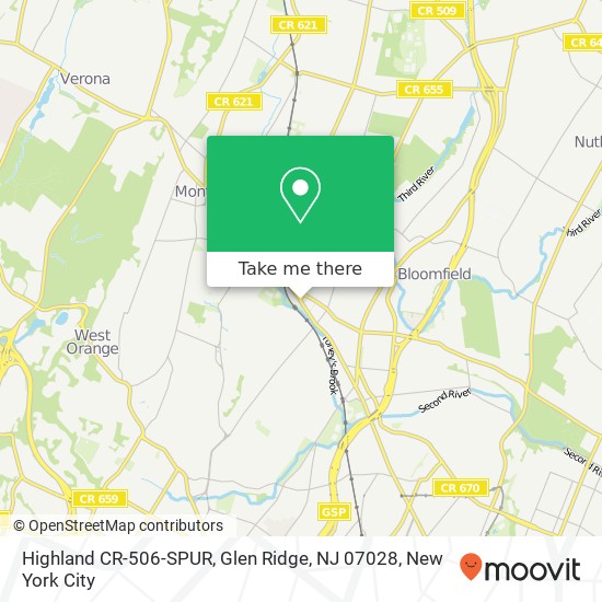 Mapa de Highland CR-506-SPUR, Glen Ridge, NJ 07028