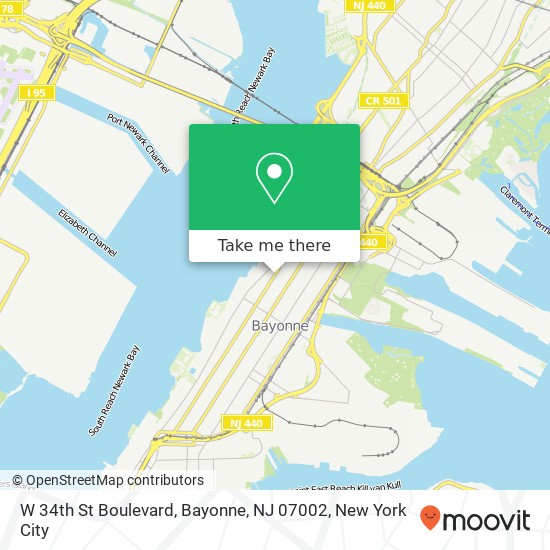 Mapa de W 34th St Boulevard, Bayonne, NJ 07002