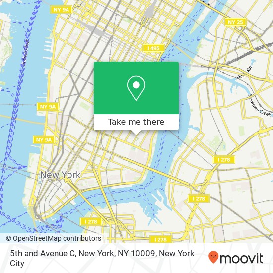 Mapa de 5th and Avenue C, New York, NY 10009