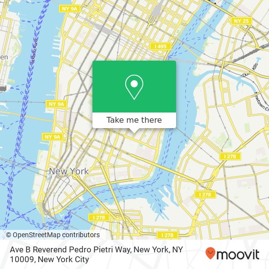 Mapa de Ave B Reverend Pedro Pietri Way, New York, NY 10009