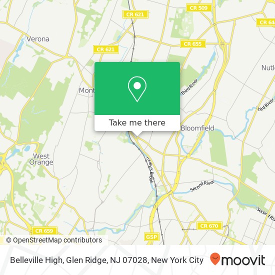 Mapa de Belleville High, Glen Ridge, NJ 07028