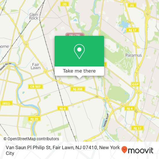 Mapa de Van Saun Pl Philip St, Fair Lawn, NJ 07410