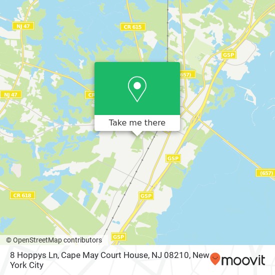 Mapa de 8 Hoppys Ln, Cape May Court House, NJ 08210
