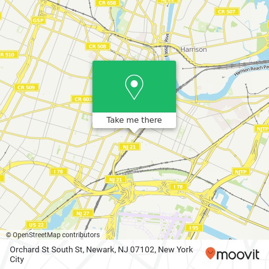 Mapa de Orchard St South St, Newark, NJ 07102