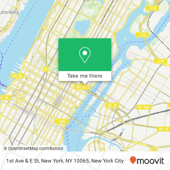1st Ave & E St, New York, NY 10065 map
