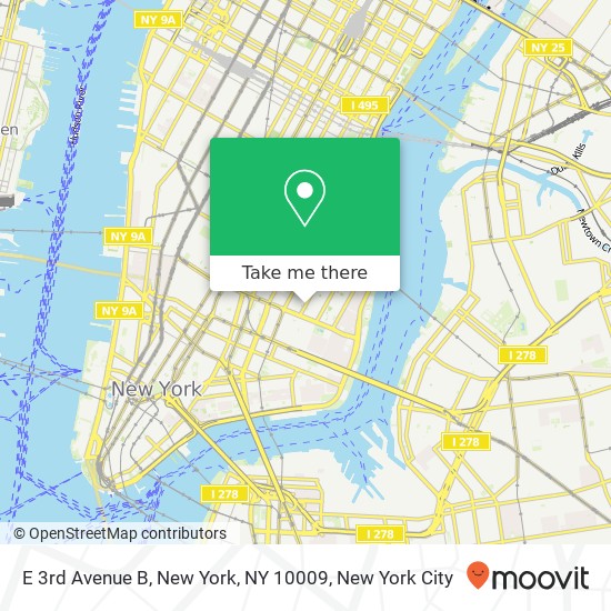 Mapa de E 3rd Avenue B, New York, NY 10009