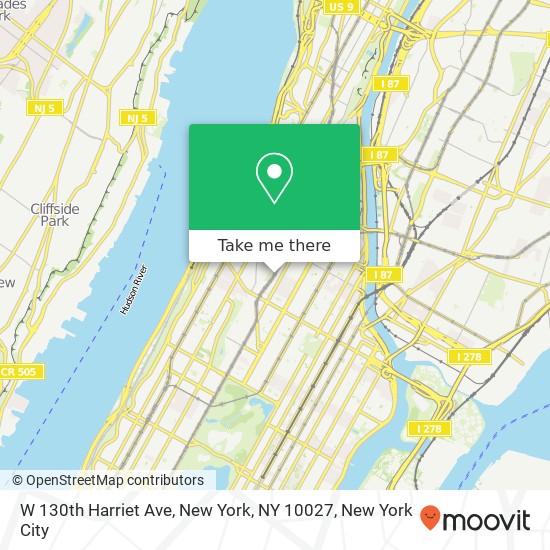 Mapa de W 130th Harriet Ave, New York, NY 10027