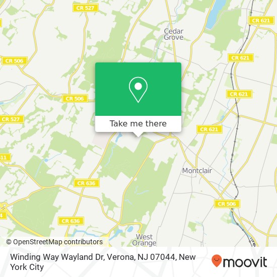Mapa de Winding Way Wayland Dr, Verona, NJ 07044