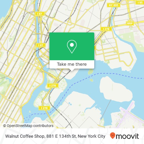 Mapa de Walnut Coffee Shop, 881 E 134th St