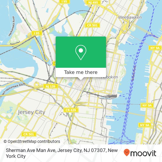 Mapa de Sherman Ave Man Ave, Jersey City, NJ 07307