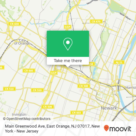 Mapa de Main Greenwood Ave, East Orange, NJ 07017