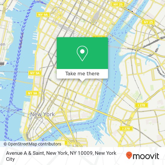 Mapa de Avenue A & Saint, New York, NY 10009