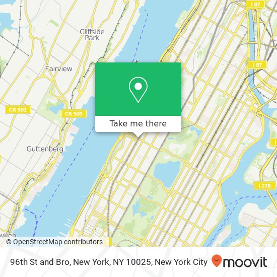 96th St and Bro, New York, NY 10025 map