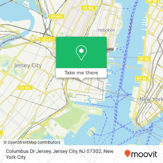 Mapa de Columbus Dr Jersey, Jersey City, NJ 07302