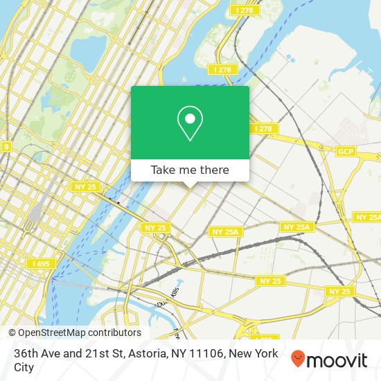 Mapa de 36th Ave and 21st St, Astoria, NY 11106