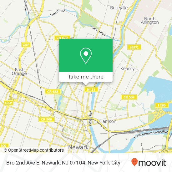 Mapa de Bro 2nd Ave E, Newark, NJ 07104