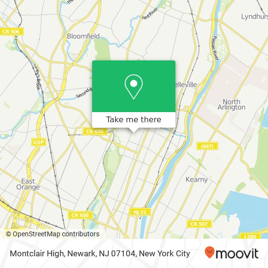 Mapa de Montclair High, Newark, NJ 07104