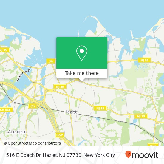 Mapa de 516 E Coach Dr, Hazlet, NJ 07730