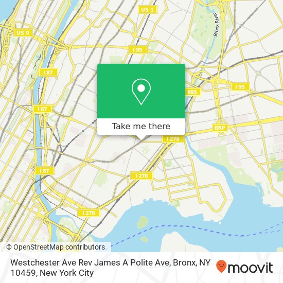 Mapa de Westchester Ave Rev James A Polite Ave, Bronx, NY 10459