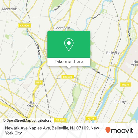 Mapa de Newark Ave Naples Ave, Belleville, NJ 07109