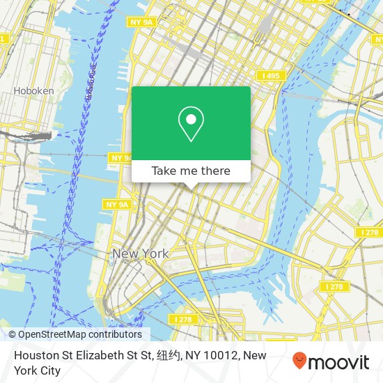 Mapa de Houston St Elizabeth St St, 纽约, NY 10012
