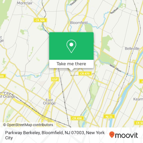 Mapa de Parkway Berkeley, Bloomfield, NJ 07003