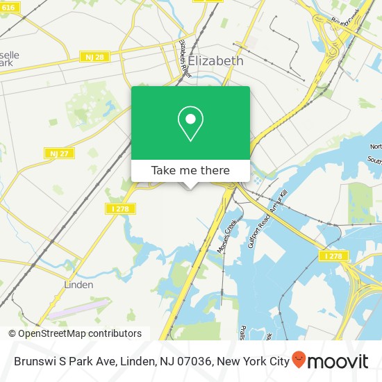 Mapa de Brunswi S Park Ave, Linden, NJ 07036