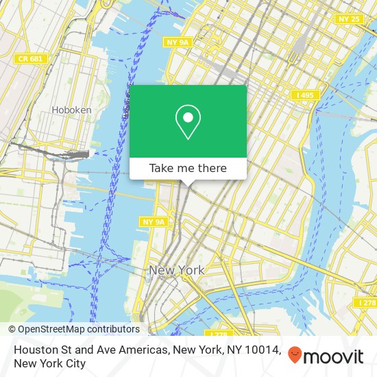 Houston St and Ave Americas, New York, NY 10014 map