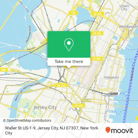 Mapa de Waller St US-1-9, Jersey City, NJ 07307