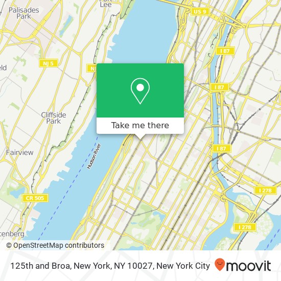 125th and Broa, New York, NY 10027 map
