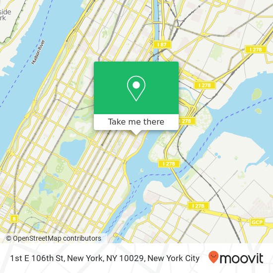 Mapa de 1st E 106th St, New York, NY 10029