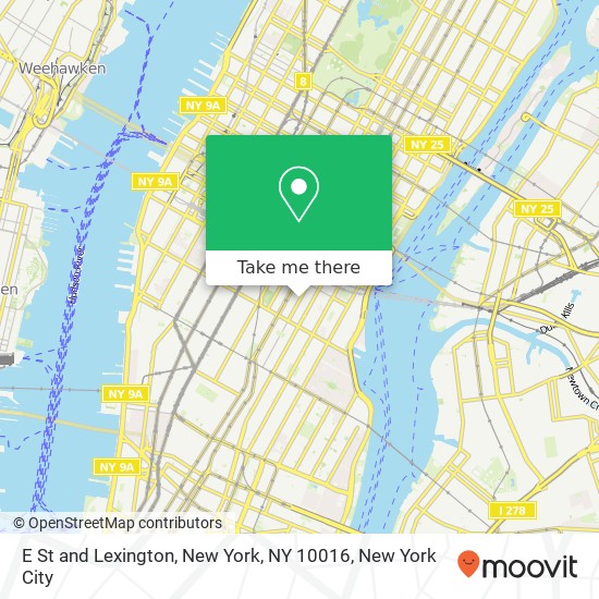 E St and Lexington, New York, NY 10016 map