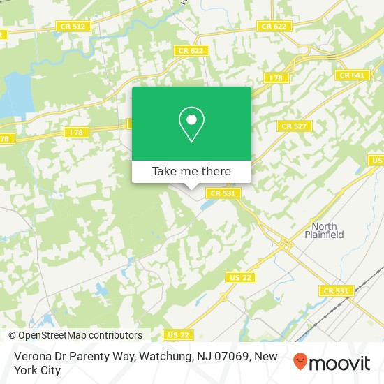 Mapa de Verona Dr Parenty Way, Watchung, NJ 07069