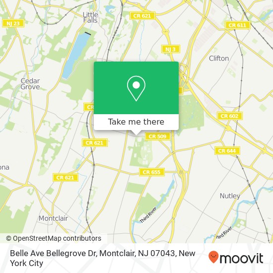 Mapa de Belle Ave Bellegrove Dr, Montclair, NJ 07043