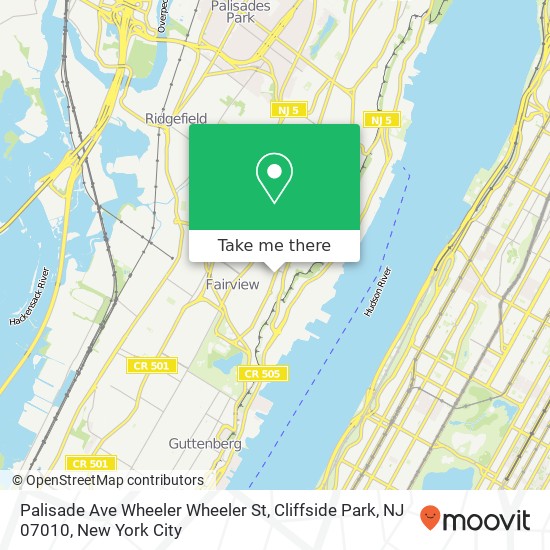 Mapa de Palisade Ave Wheeler Wheeler St, Cliffside Park, NJ 07010