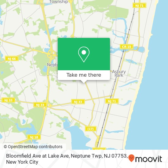 Mapa de Bloomfield Ave at Lake Ave, Neptune Twp, NJ 07753