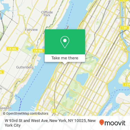 W 93rd St and West Ave, New York, NY 10025 map