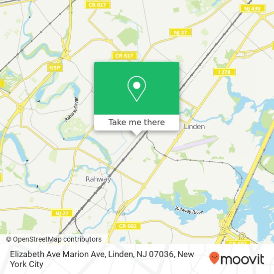 Mapa de Elizabeth Ave Marion Ave, Linden, NJ 07036
