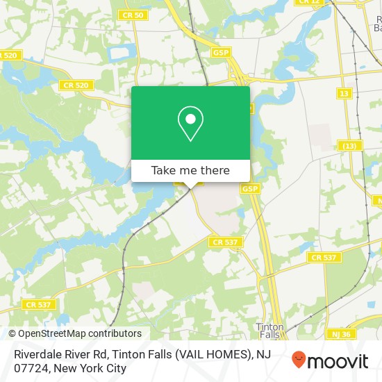 Mapa de Riverdale River Rd, Tinton Falls (VAIL HOMES), NJ 07724