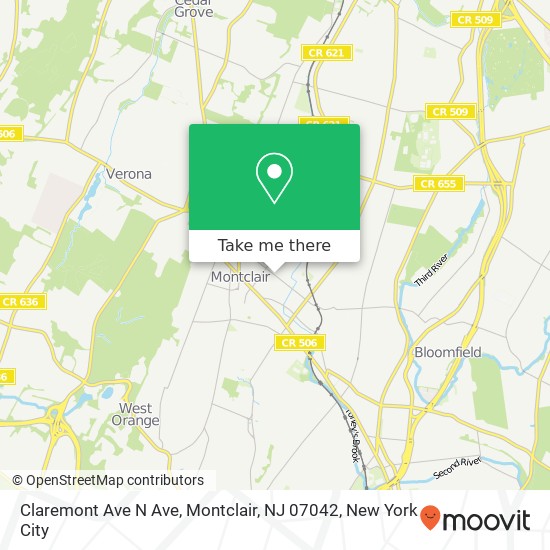 Mapa de Claremont Ave N Ave, Montclair, NJ 07042