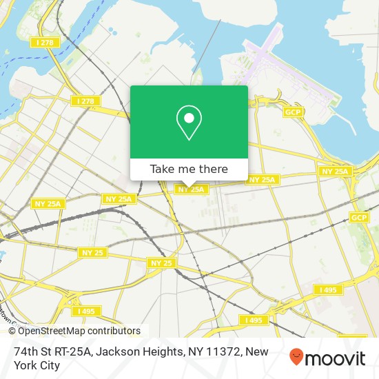 Mapa de 74th St RT-25A, Jackson Heights, NY 11372