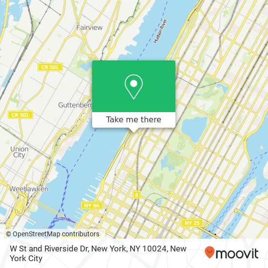 Mapa de W St and Riverside Dr, New York, NY 10024