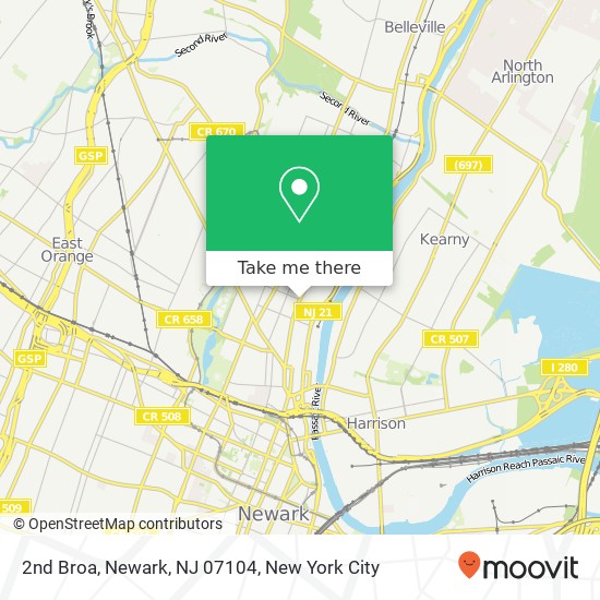 Mapa de 2nd Broa, Newark, NJ 07104