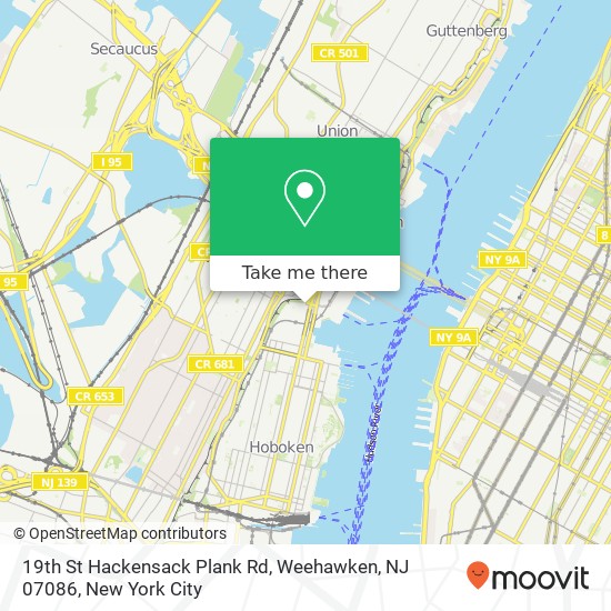 Mapa de 19th St Hackensack Plank Rd, Weehawken, NJ 07086