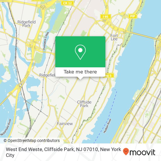 Mapa de West End Weste, Cliffside Park, NJ 07010